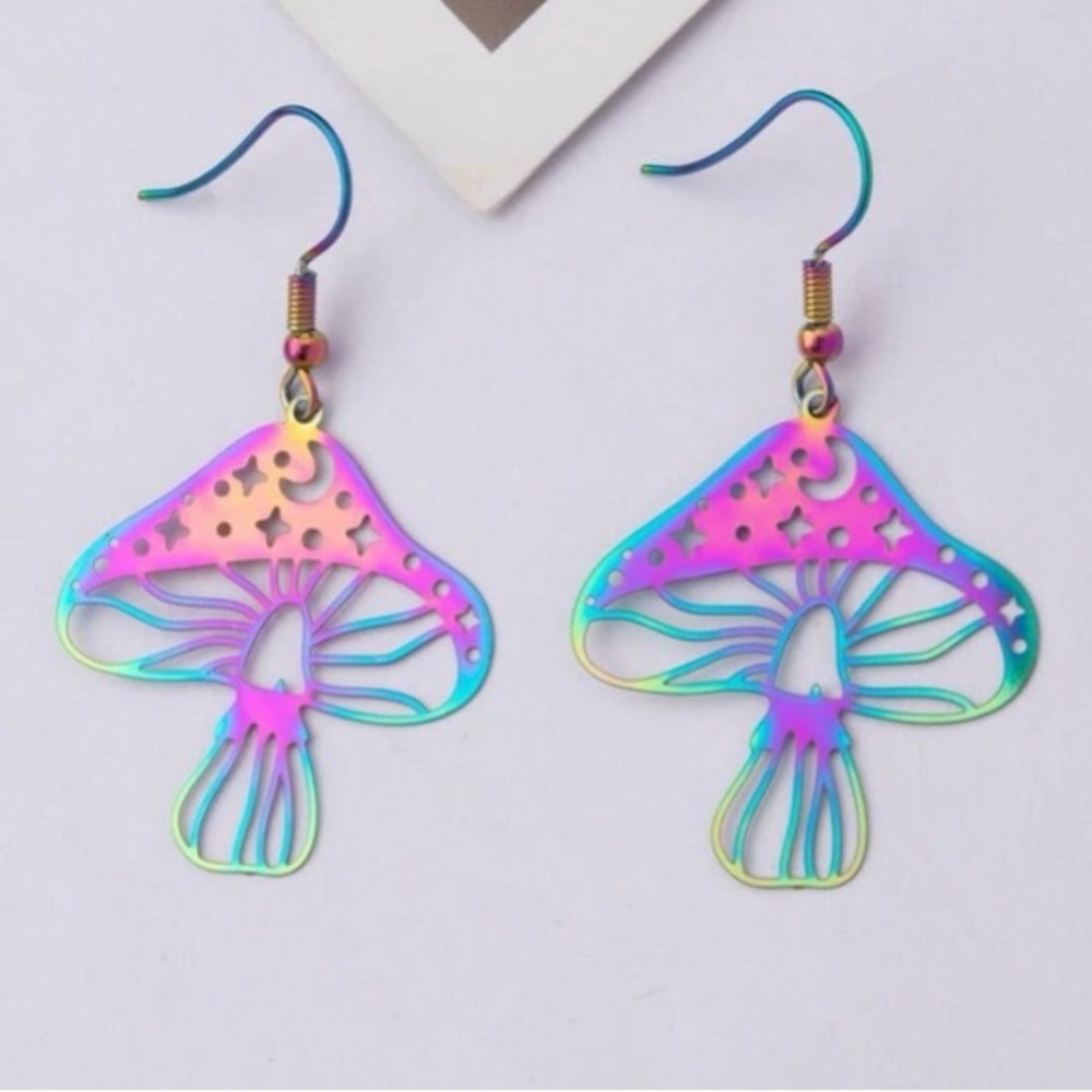 Rainbow mushroom earrings - Picture 2 of 3